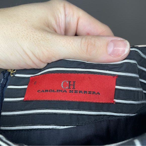 CAROLINA HERRERA Navy & White Stripe Cotton Polyester A-Line Skirt - Size 0 - Picture 6 of 7